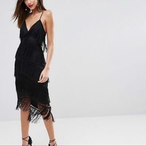 ASOS Fringe Mesh Strappy Midi Bodycon Dress